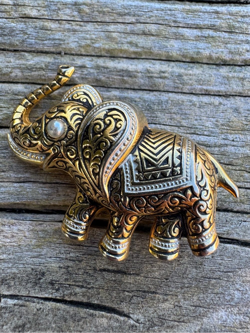 Spanish Damascene Lucky Elephant Brooch Pin Gold and Silver - Spain